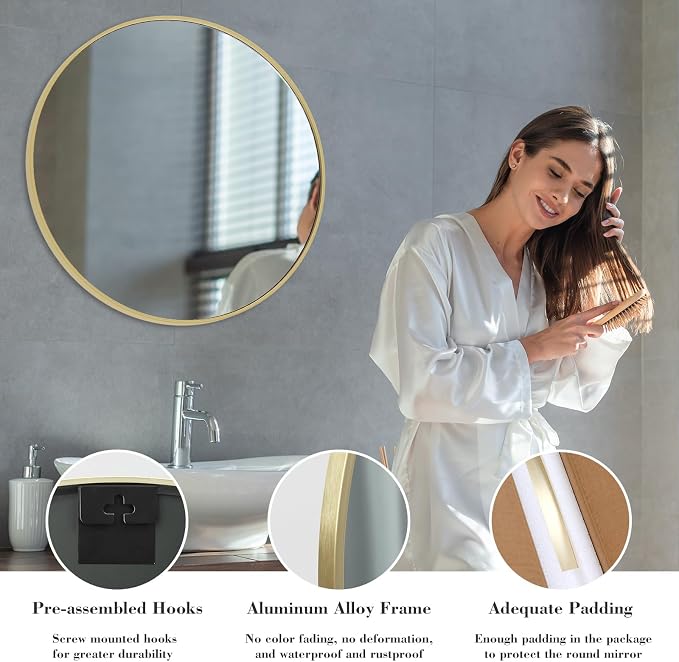 NEWBULIG Round Wall Mirror, 36 Inch Bathroom Mirrors - Image 5