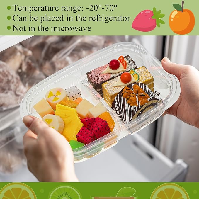 Chunful 36 Pcs 2 Compartment Transparent Snack Containers with Lids Disposable Bento Box Plastic Food Meal Prep Containers for Condiment Salad Dipping School Work Lunch