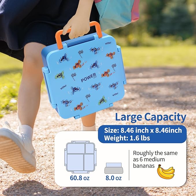 Bento Box for Kids with Thermos, [Large Capacity] Kids Lunch Box Containers with 4 Compartment for Ages 3+, Drop-Proof & Dishwasher Safe Food Container Blue