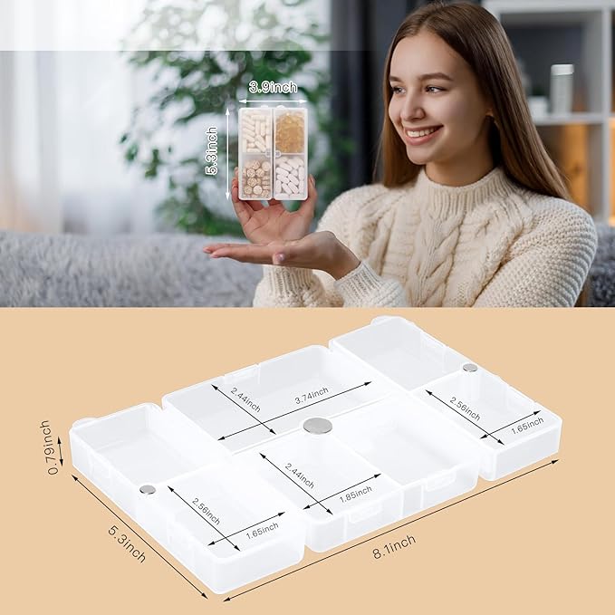 FYY Daily Pill Organizer/ Case, 7 Compartments Portable, [Folding Design] Large Travel Pill Box for Purse Pocket to Hold Vitamins,Cod Liver Oil,Supplements and Medication-Clear