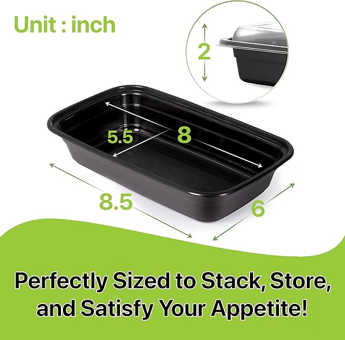 Meal Prep Containers [50 Set] x [28 oz] with Lids, 1 compartment, Stackable, Reusable, Leakproof, Food Safe, Microwave, Freezer & Dishwasher Safe for Food Prep Storage Bento (50 Set, 28 oz)