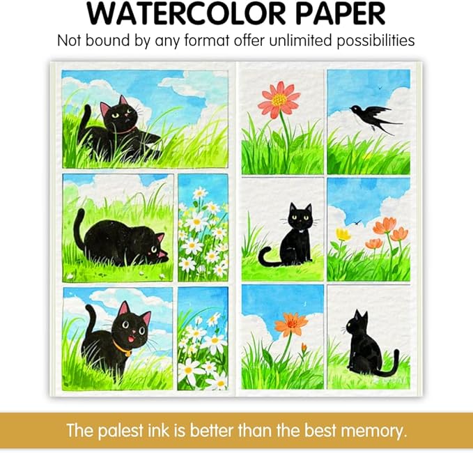 Pocket TN Watercolor Paper Refills, 8Sheets/16Pages 8.25x4.25inches Regular TN Journal Notebooks, 300gsm Travelers Notebook Insert for Painting, Mixed Media Pad Notebook.Sculpture