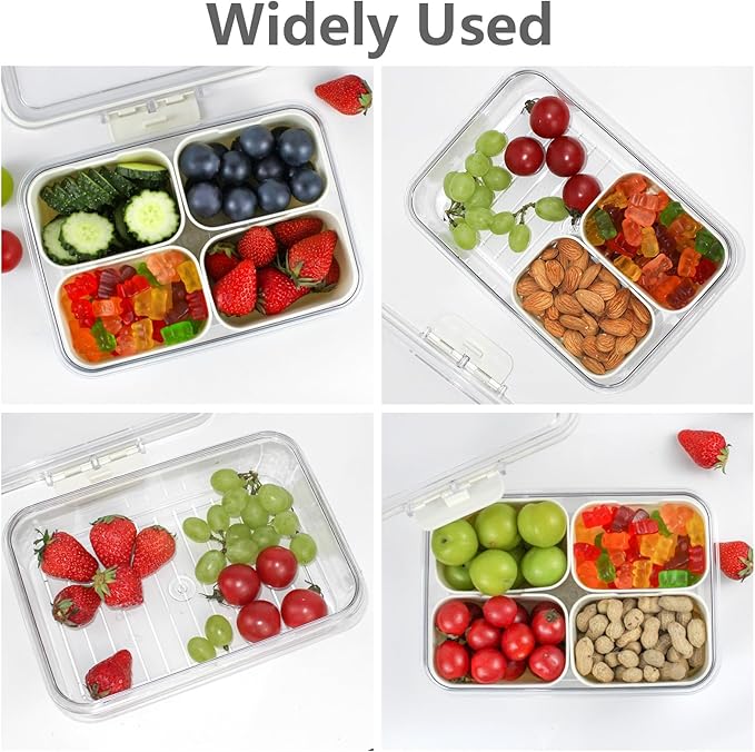 Small Snackle Box Container, Divided Serving Tray with Lid, 4 Compartment Snack Box Container for Candy, Fruits, Charcuterie, Travel & Parties, BPA-Free, 2 Pack (Hand Wash Only)