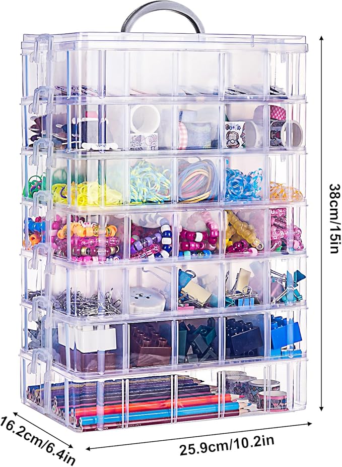 SGHUO 7-Tier Stackable Storage Container Box with 70 Compartments, Plastic Organizer Box for Arts and Crafts, Toy, Fuse Beads, Washi Tapes, Sewing Supplies