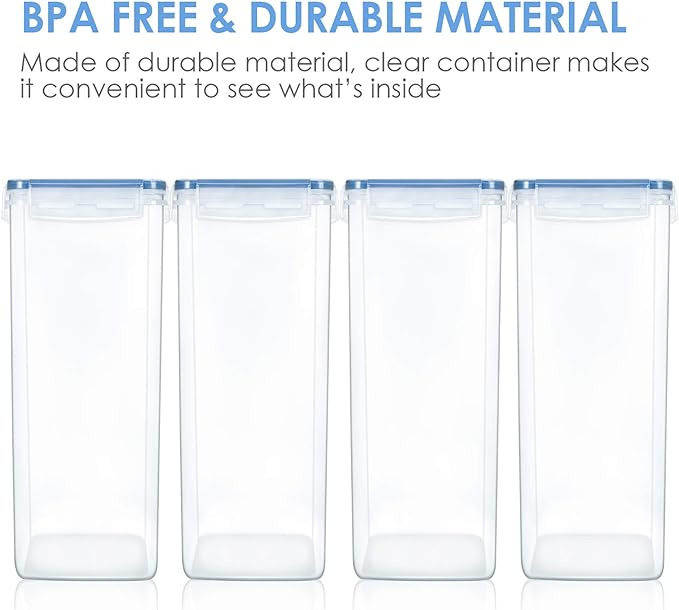 Vtopmart Extra Large Tall Airtight Food Storage Containers 4 Pieces 5.9qt / 6.5L-Plastic PBA Free Kitchen Pantry Canister for Spaghetti, Flour and Baking Supplies - Include 24 Labels, Blue