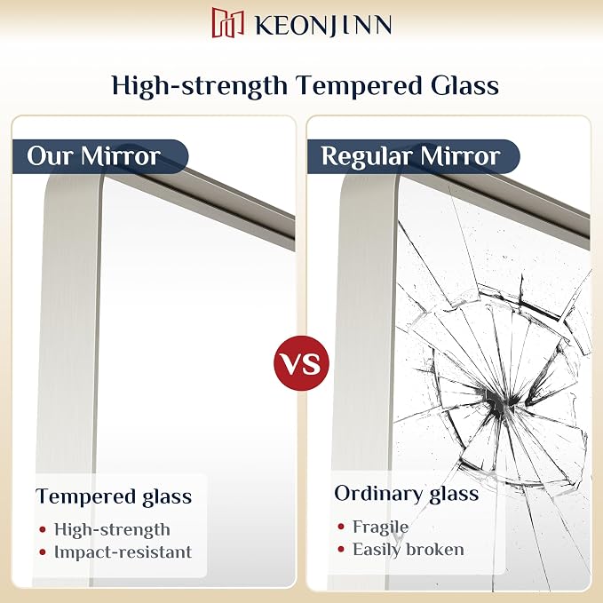 Keonjinn 42 x 36 Brushed Nickel Bathroom Vanity Mirror, Large Rounded Rectangle - Image 4