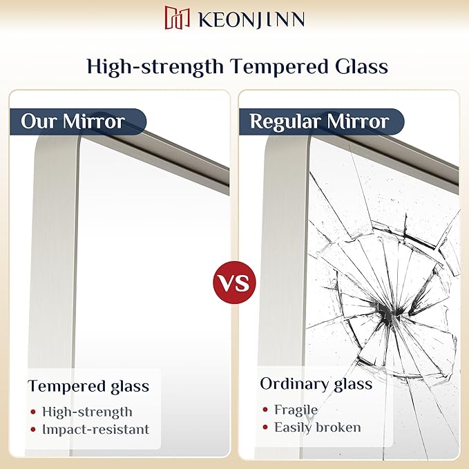 Keonjinn Brushed Nickel Mirror 40 x 30 Inch Large Silver Bathroom Mirror - Image 4