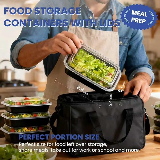 32oz 10 Pack Meal Prep Containers Reusable BPA-Free, Disposable Food Storage Containers with Lids, Leakproof To Go Food Containers, Microwave Freezer Dishwasher Safe