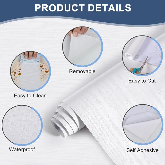 Abyssaly White Wood Contact Paper 11.8" X 394" Decorative Shiplap Self-Adhesive - Image 2