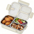 Stainless Steel Lunch Box for Kids, 3-Compartment Bento Box with Lid | Leakproof, Eco-Friendly Metal Food Container for School, Work, Picnic | Easy to Clean & Microwave Safe (White)