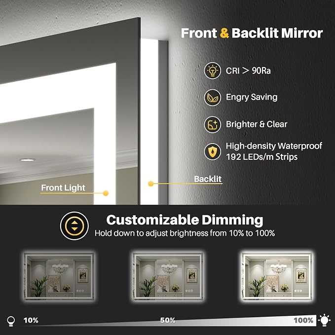 Briivue 72x32 Inch LED Bathroom Mirror - Image 3
