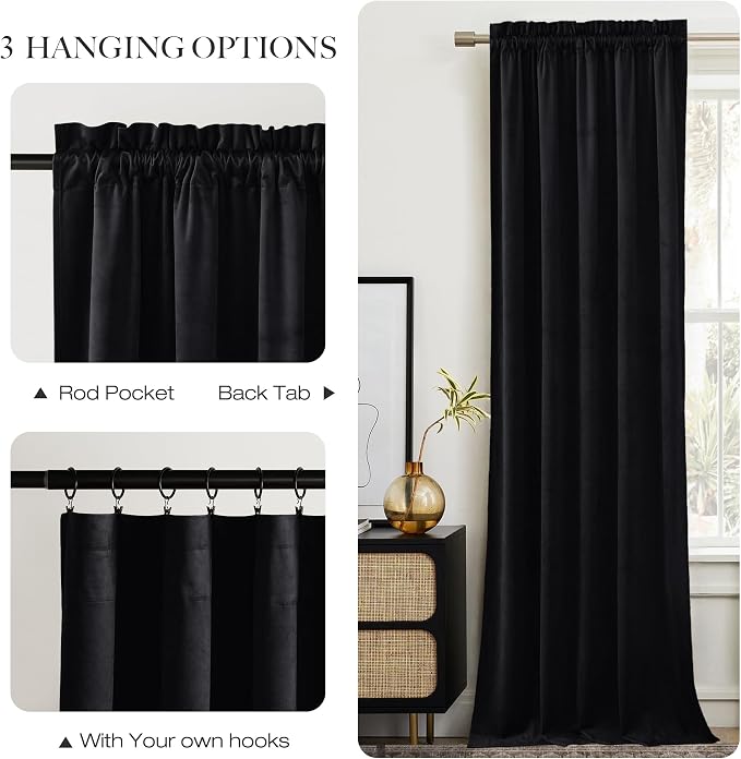 NICETOWN Black Velvet Curtains 90 inches Long 2 Panels Set, Thermal Insulated - Image 7