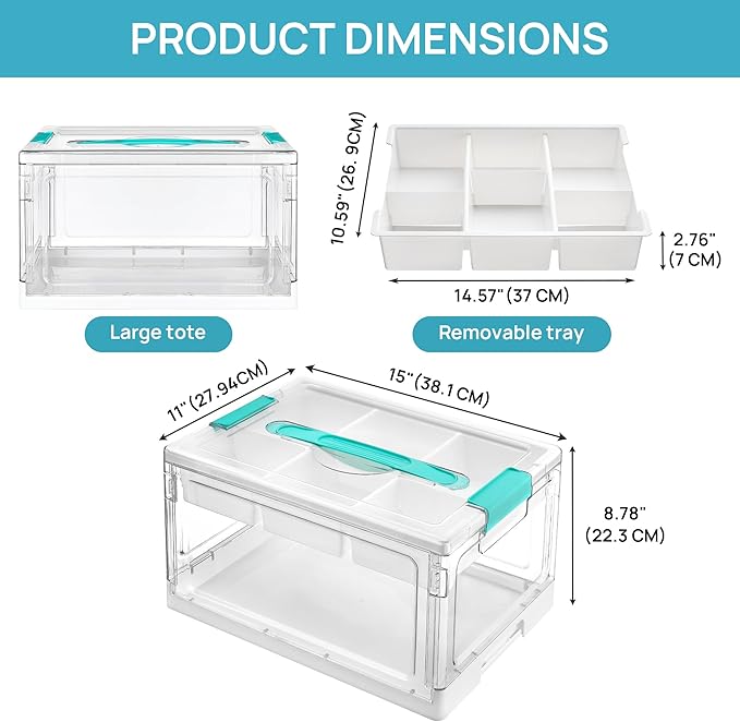 Vtopmart 24 QT Clear Plastic Craft Organizers and Storage Box with Removable Trays and Dividers,Art Supply Organizers and Storage,Ideal Containers for coloring Books,Craft Supplies,1 Pack