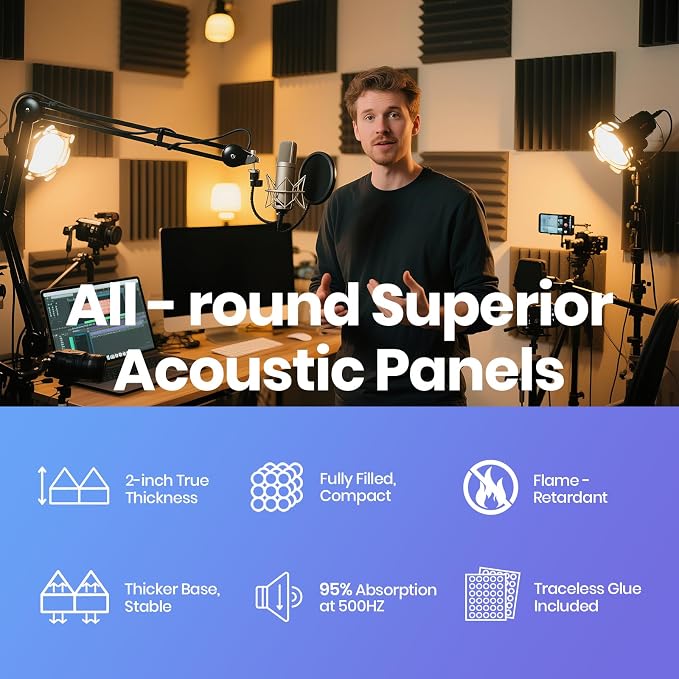 Focusound Grey Acoustic Panels 24 Pack 2"x12"x12" - Image 6