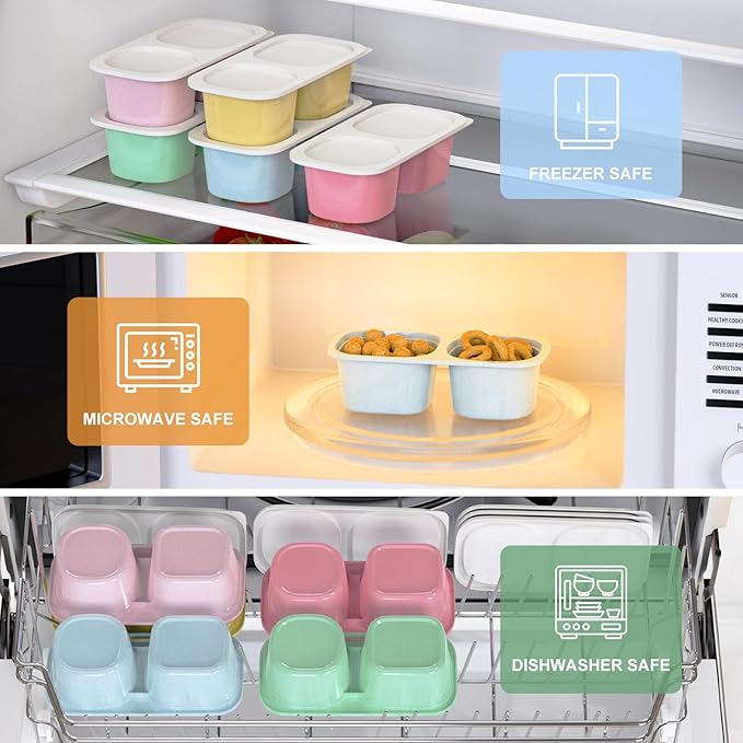 2 Compartment Snack Pack Containers for Kids, 5 Pack Reusable Snack Containers with Lids, Toddler Snack Containers, BPA-Free, Microwave Dishwasher Safe, Lunchbox Accessories for Travel