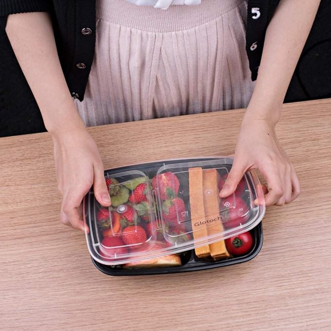 50 Pack (100-Piece) 32 oz Sturdy Leakproof 2-Compartment Meal Prep Containers with Lids, Plastic Food Storage Containers for Lunch, Microwave, Freezer, and Dishwasher Safe Takeout Containers
