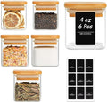 ComSaf Spice Jars with Labels 4 oz 6Pack, Small Spice Containers Starter Set, Glass Seasoning Jars with Lids, Square Seasoning Containers for Salt, Pepper, Chili Powder, Sugar, Ginger Ground, Cumin