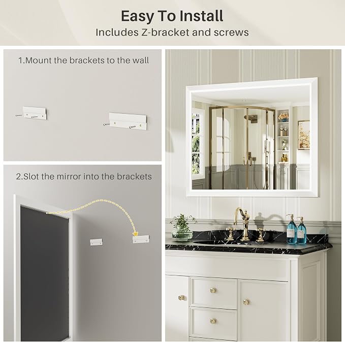 48x30 Inch White Bathroom Mirror - Image 5