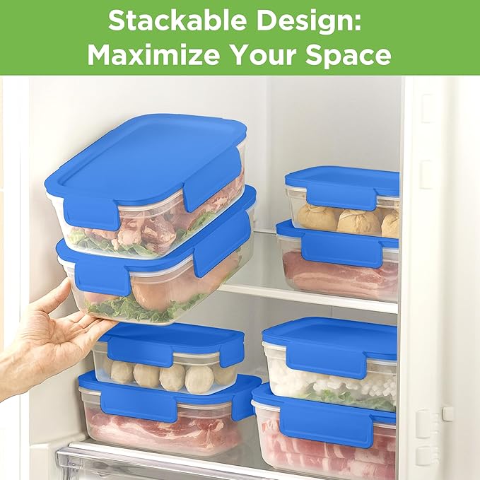 10-Pack Food Storage Containers with Airtight Leakproof Lids, BPA-Free Meal Prep Containers for Microwave/Dishwasher/Freezer, Blue, 28.7oz Each