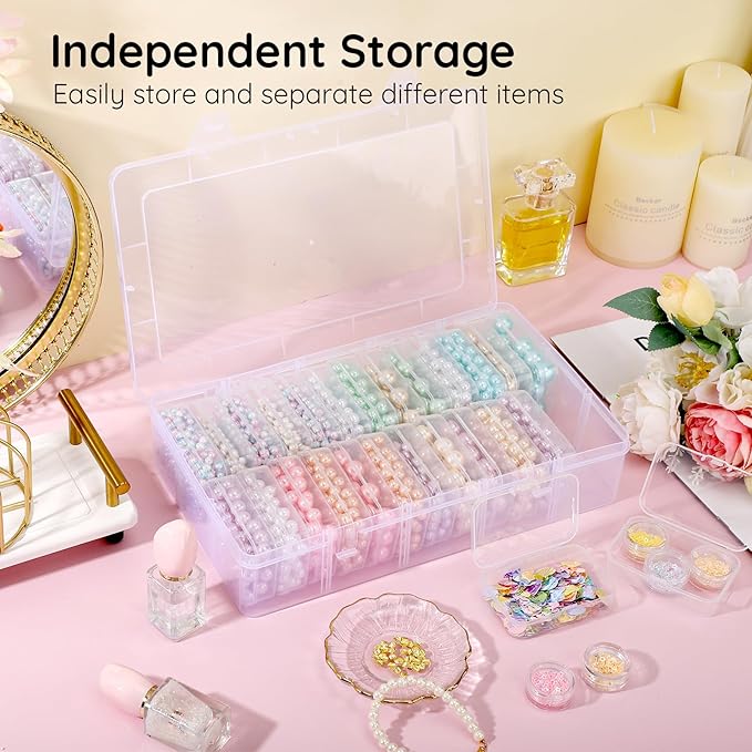 Segbeauty Craft Organizer - 26 Grid Small Storage Box with Hinged Lid, Clear Plastic Bead & Jewelry Storage Container