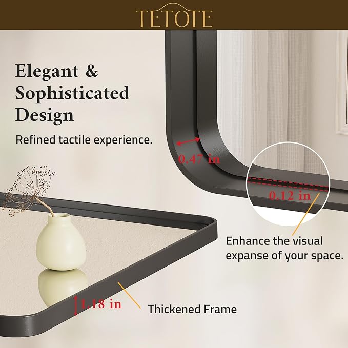 TETOTE 16 x 24 Inch Black Frame Mirror, Bathroom Vanity Mirror - Image 5