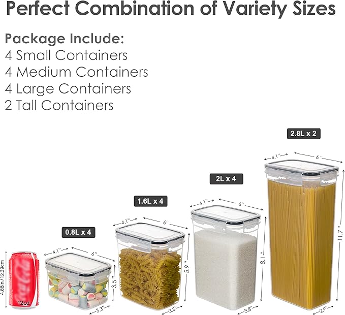 CHEFSTORY Airtight Food Storage Containers Set, 14 PCS Kitchen Storage Containers with Lids for Flour, Sugar and Cereal, Plastic Dry Food Canisters for Pantry Organization and Storage