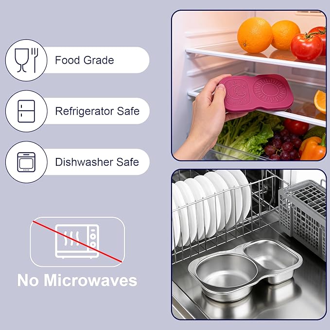 QCQHDU Snack Containers, 2-Compartment Small Stainless Steel Reusable Snack Boxes for Portion Control, Meal Prep Lunch Food Sauce Storage Lunchable Accessories Salad Dressing Containers to Go, 4 Pack