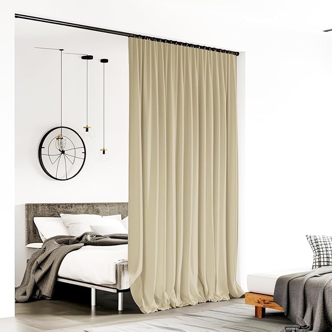 Room Divider Curtains for Ceiling Track Rod, 10 ft Wide x 9 ft Tall, Cream Beige - Image 2