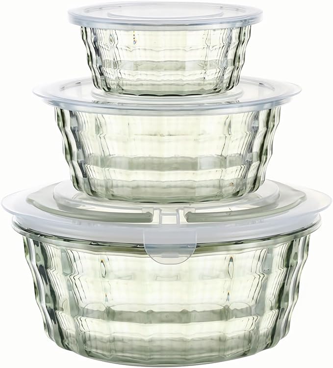 Taiuloo 3-Piece Salad Bowls with Lids, BPA Free Plastic Meal Prep Containers To Go for Lunch, Kitchen Food Storage & Serving Bowls for Salad, Snack, Fruit, Veggie, Green