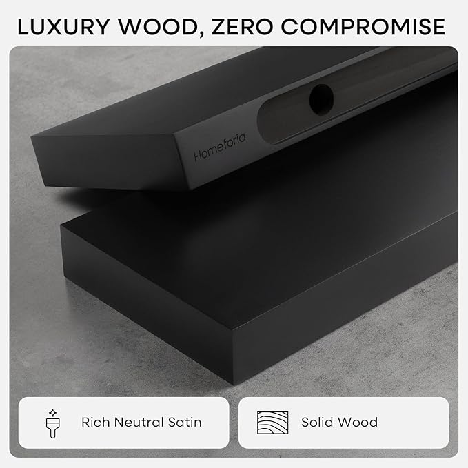 Homeforia Black Floating Shelf 20 inch, High End Solid Real Wood 20inch - Image 4
