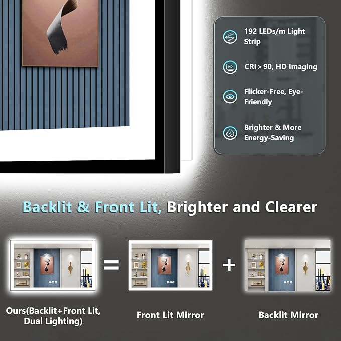 50x30 Black Framed LED Bathroom Mirror - Image 4