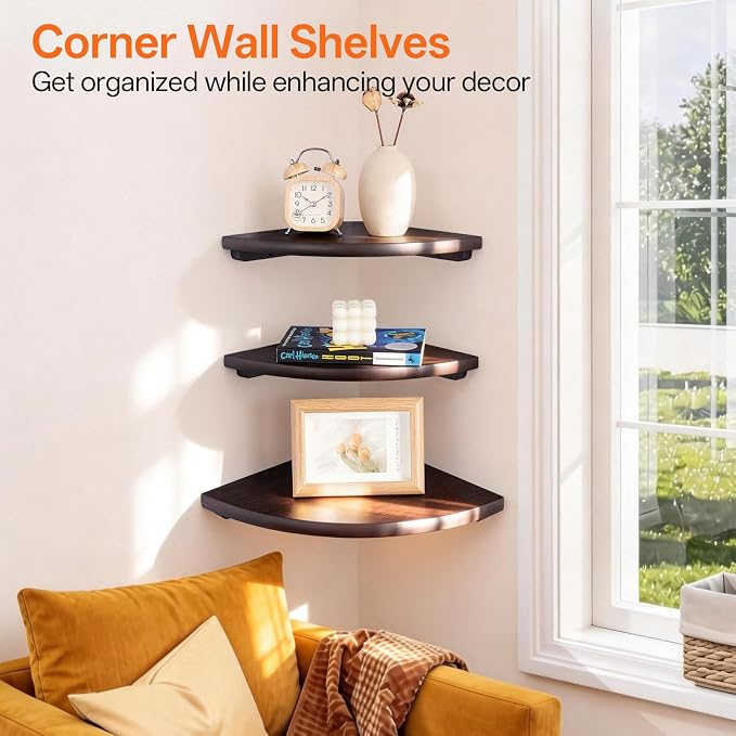 Gieanoo Corner Wall Shelf, 10inch Solid Oak Wood Floating Corner Shelf - Image 3