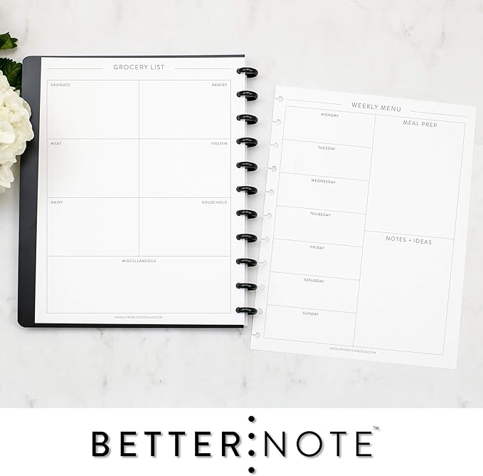 BetterNote Meal Plan Refill Pages for Disc Bound Planners, Fits Levenger Circa, TUL, Happy Planner, Staples ARC, Menu, Grocery List (6 months, 11-Disc, 8.5"x11")