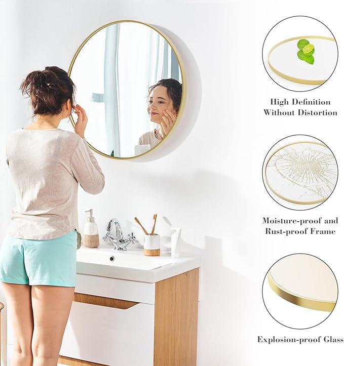 NEWBULIG Round Wall Mirror, 30 Inch Bathroom Mirrors - Image 4