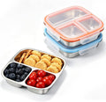 2 Pack Snack Containers for Kids, 3 Compartments Reusable on the go Bento Box with Lids, Stainless Steel Lunch Box Pre Meal Storage for School Outdoor Camping Travel - Blue & Orange
