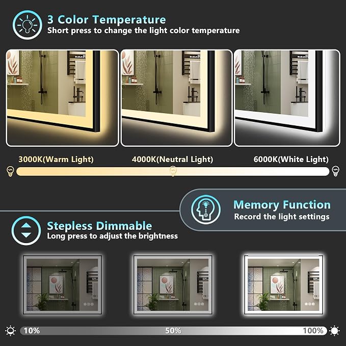 48x32 Black Framed LED Bathroom Mirror - Image 5