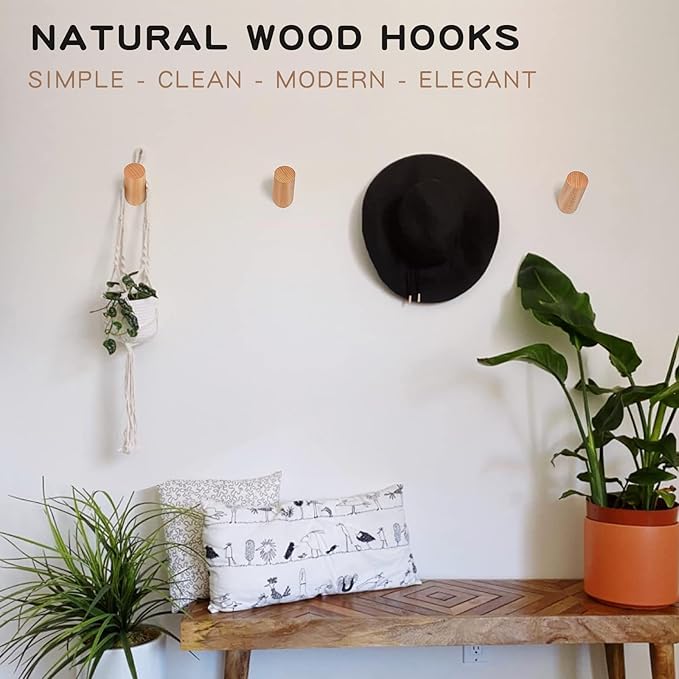 Felidio Wood Wall Hooks, 3 Pack Rustic Coat Hook Wall-Mounted, Decorative Hooks - Image 3