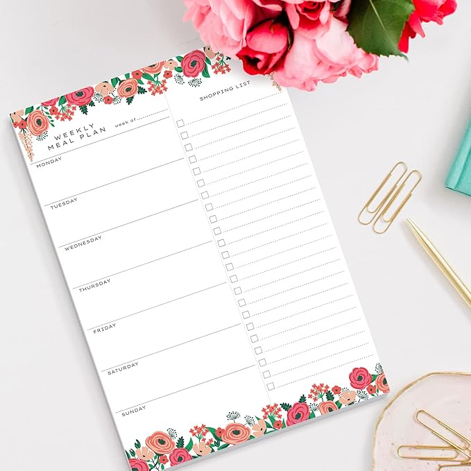 Sweetzer & Orange Floral Weekly Meal Planner and Grocery List Magnetic Notepad. 7x10” Meal Planning Pad with Tear Off Shopping List. Plan Weekly Menu Food for Weight Loss or Dinner List for Family!