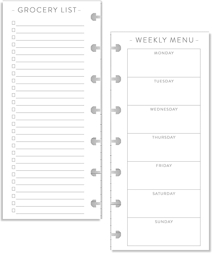 BetterNote Skinny Menu Grocery List Refills for Disc Notebooks, Fits Levenger Circa, Happy Planner, TUL, Staples Arc, InkWell Press, Half Sheet Page, Classic (8-Disc, 3.7"x8.5")