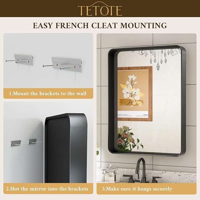 TETOTE 48 x 36 White Mirror for Bathroom Metal Frame Wall Mounted Rectangle - Image 5