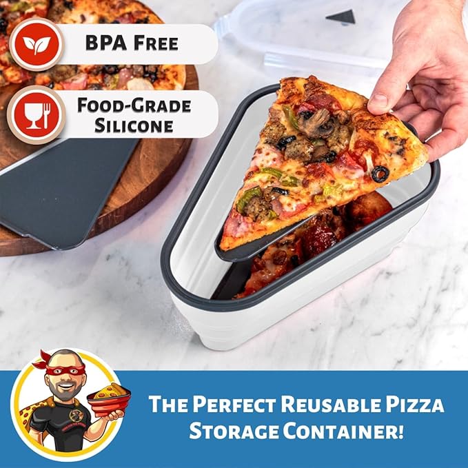 PIZZA PACK The Perfect Reusable Pizza Storage Container with 5 Microwavable Serving Trays - BPA-Free Adjustable Pizza Slice Container to Organize & Save Space, 3 Pack, White