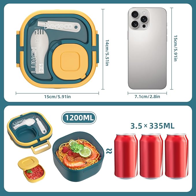 PEDECO Single-Layer Bento Lunch Box for Kids & Adults with Removable Stainless Steel Lunch Container,Dressing Container,BPA-Free,Dishwasher Safe - Includes Utensil(Blue,Non-Insulated)