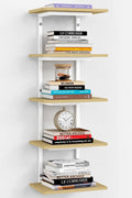 Harwaya White and Natural Tiered Wall Shelf Unit, 5 Tier Display Floating by Harwaya