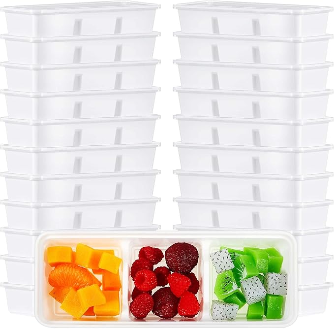 Hushee 50 Pack 17 oz Small Meal Prep Containers with 3 Compartments Snack Containers with Lid Disposable Plastic Bento Box Travel Lunch Food Boxes Stackable for Office Picnic (White)