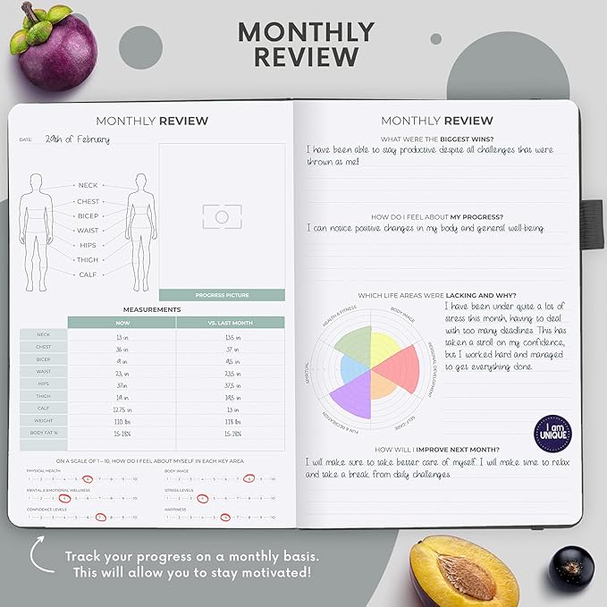 Clever Fox Wellness Planner - Weekly & Daily Health and Wellness Log, Food Journal & Meal Planner Diary for Calorie Counting, Notebook for Medical Condition Tracking, A5-Sized - Silver Black