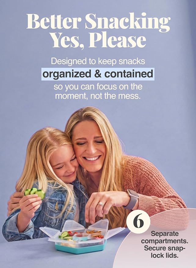 melii Hexagone Snackle Box | 6 Compartment Snack Container with Individual Snap-Lock Lids, Easy-Grip Design for Kids & Adults, Portion-Control Food Storage for Lunch, Travel & On-the-Go (Mint)
