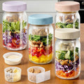 4 Pack Glass Salad Pod Mason Jar with Dressing Cup, 32 oz Salad Container to Go with Lids Meal Food Prep for Adults Lunch, Large Travel Mason Jar Bowl with 2 Insert Dressing & Topping Holder
