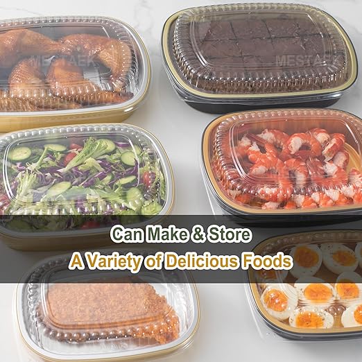 Oval Aluminum Foil Food Trays with Lids (5 Pack) – 2X Thicker Heavy Duty Gold Takeout Containers for Catering, Parties, Meal Prep & Food Serving, 50oz
