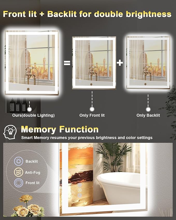 24x32 LED Bathroom Mirror with Lights, Super Bright Front & Backlit Vanity - Image 3