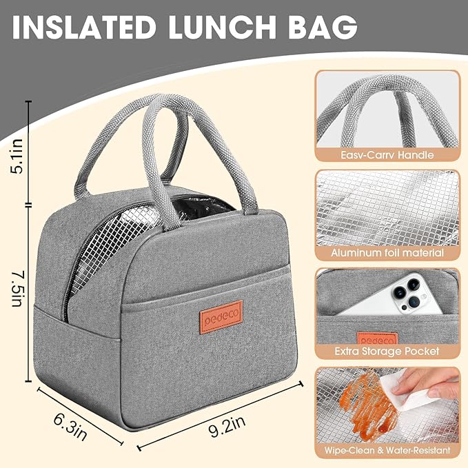 PEDECO Luch Box Set Stackable Stainless Steel Bento Box with Insulated bag,Leak-Proof,2-Tier Bento box,Lunch Box With Portable Sauce Pod and Cutlery-for Kids/Toddler,Dishwasher Safe,Green
